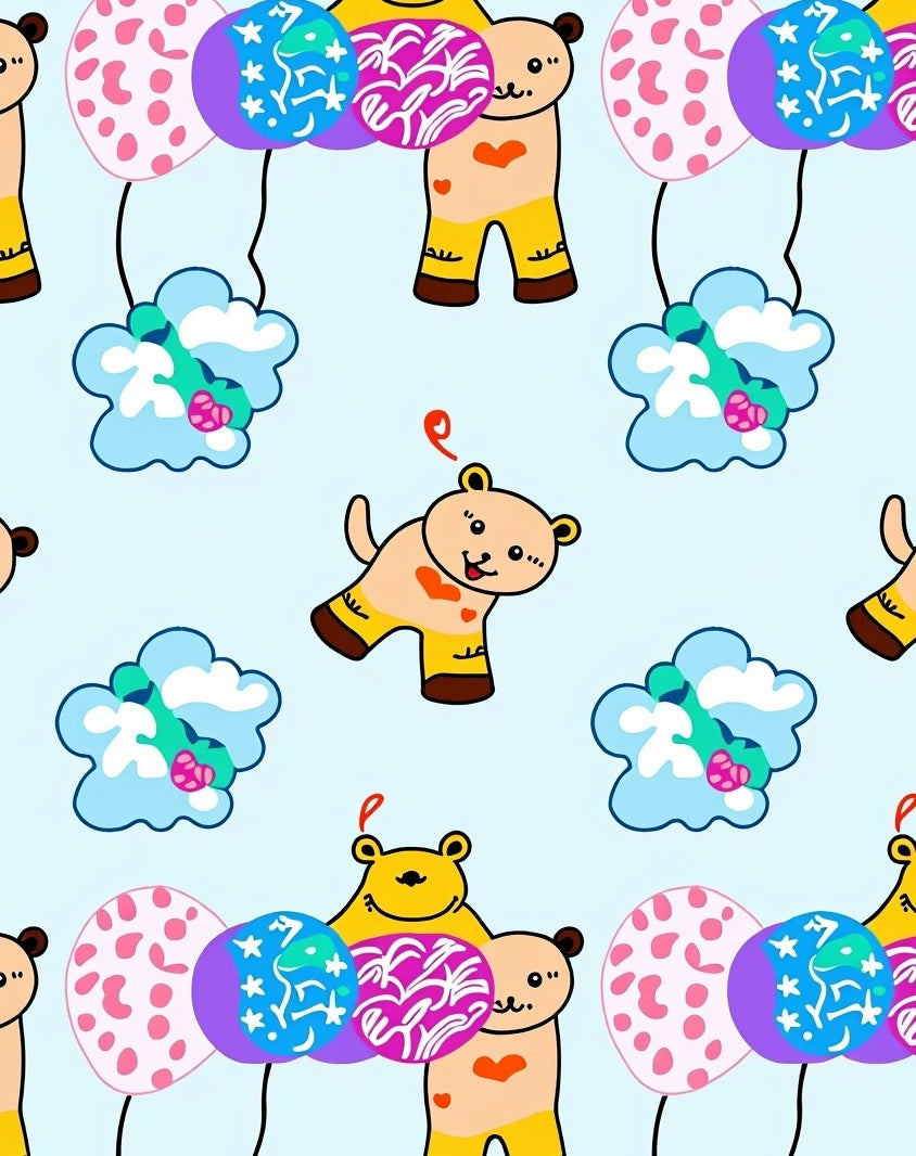 Whimsical Bear Balloons Cloud Scatter Rug