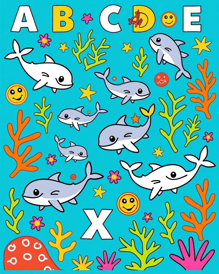Cute Dolphin Alphabet Ocean Life Rug