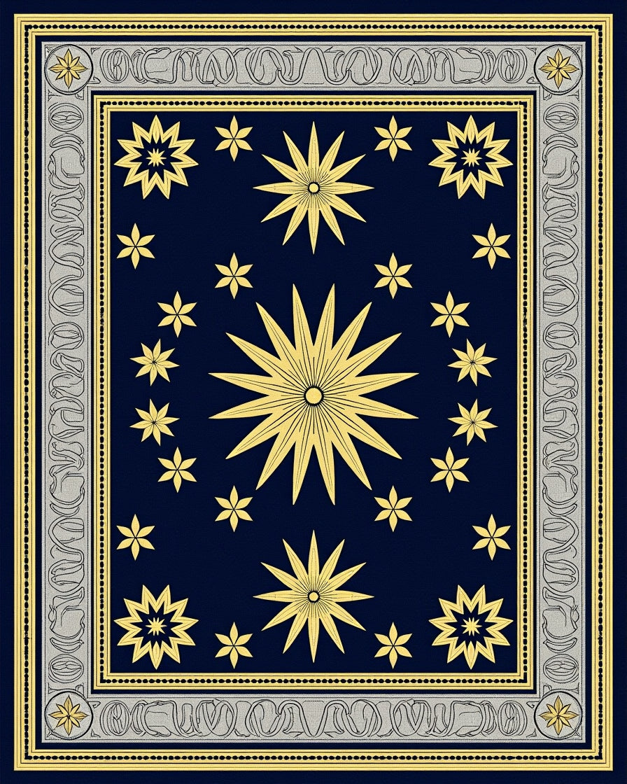 Celestial Gold Starburst Navy Rug