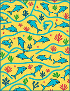 Playful Blue Dolphins Yellow Ocean Rug