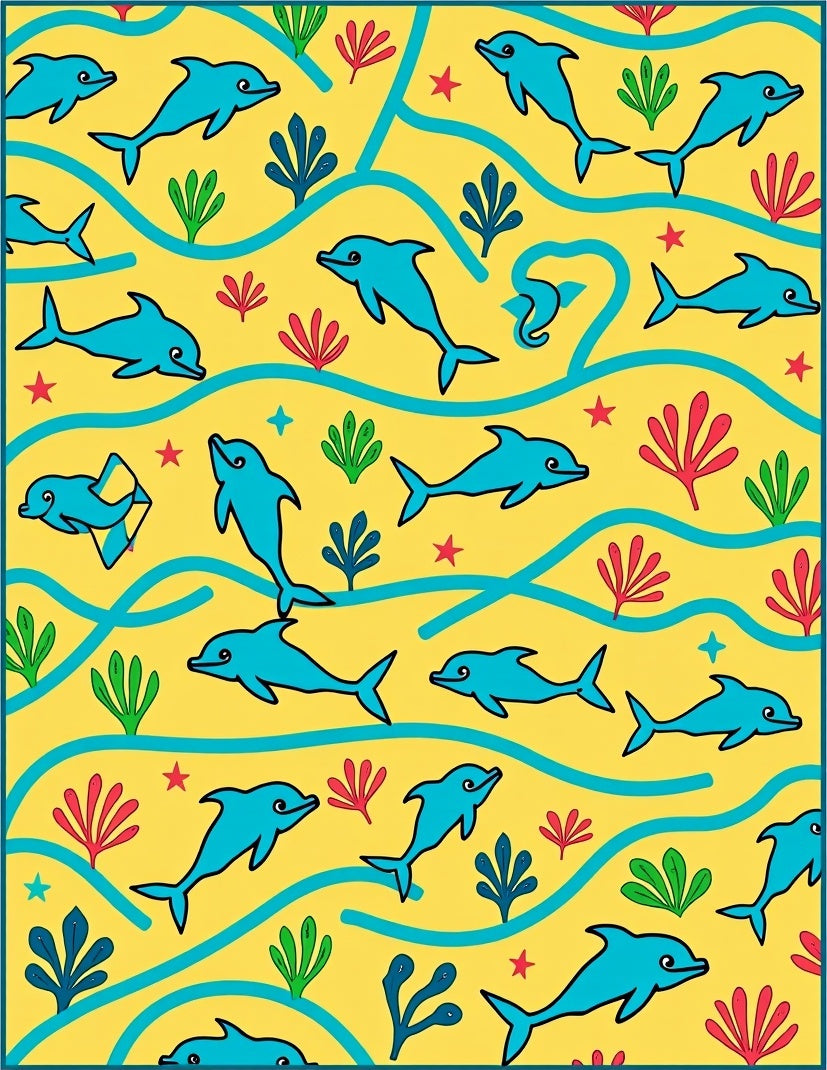 Playful Blue Dolphins Yellow Ocean Rug