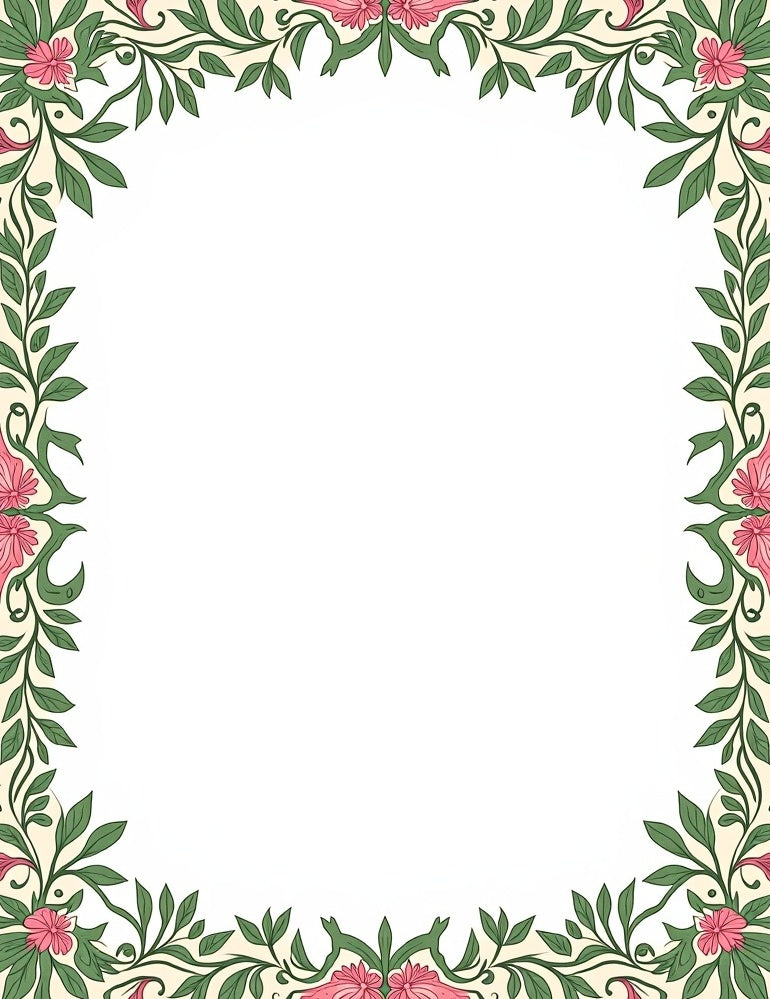 Victorian Pink Floral Vine Border Rug