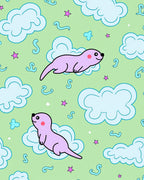 Whimsical Lavender Otter Cloudscape Rug