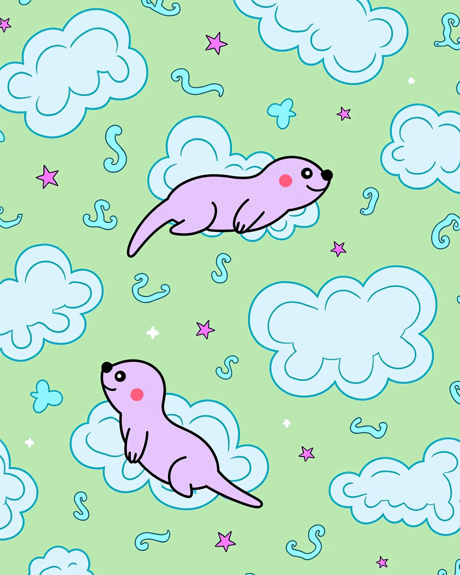 Whimsical Lavender Otter Cloudscape Rug
