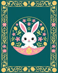 Whimsical White Bunny Floral Frame Rug