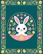 Whimsical White Bunny Floral Frame Rug