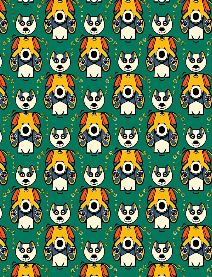 Whimsical Yellow Dog Art Deco Rug