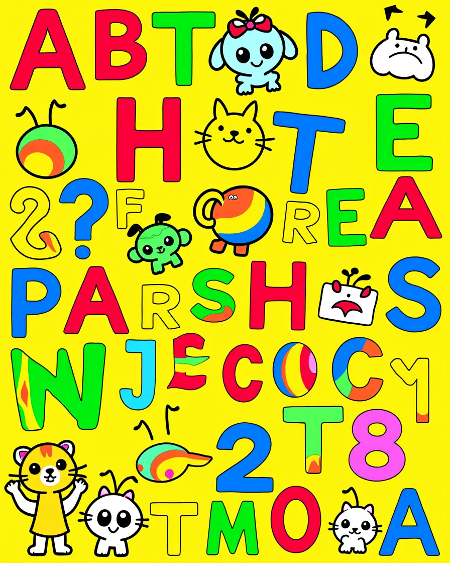 Cute Cartoon Alphabet Animal Collage Rug