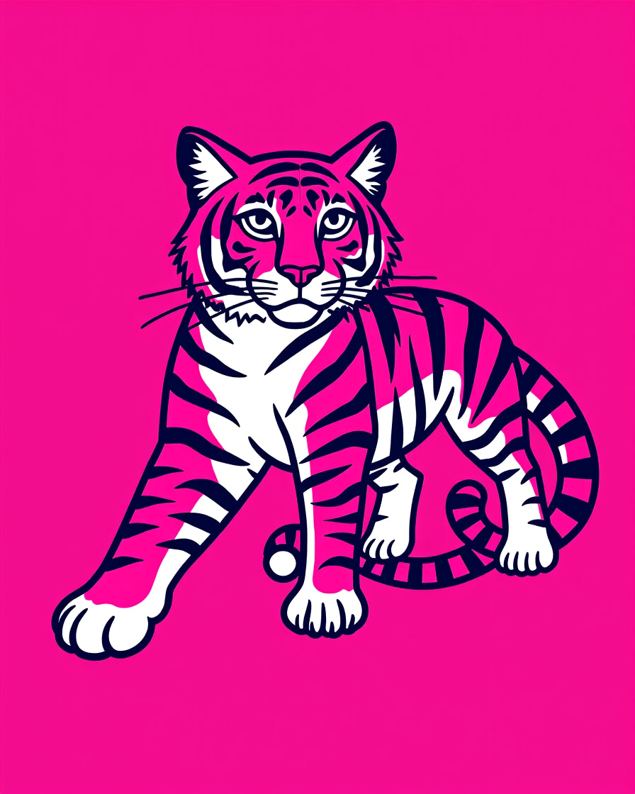 Bold Pink Tiger Portrait Rug