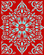 Crimson Teal Mandala Floral Ornament Rug