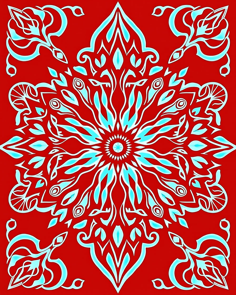 Crimson Teal Mandala Floral Ornament Rug