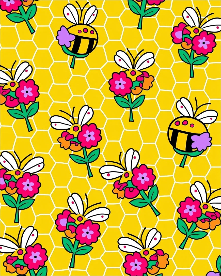 Whimsical Yellow Bee Floral Hive Rug