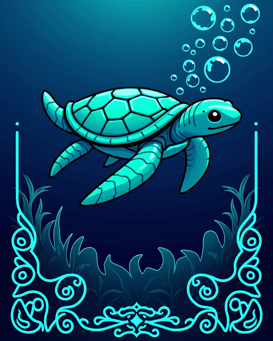 Aqua Turtle Ocean Bubbles Frame Rug