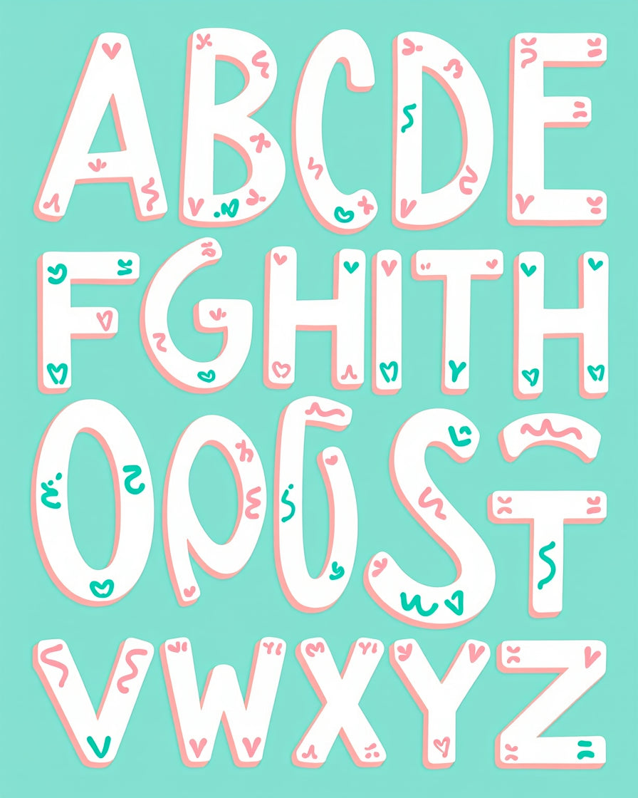 Whimsical Pink Teal Alphabet Letters Rug