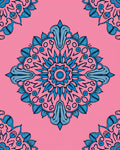 Shimmering Blue Floral Mandala Pink Background Rug