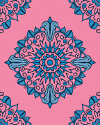 Shimmering Blue Floral Mandala Pink Background Rug