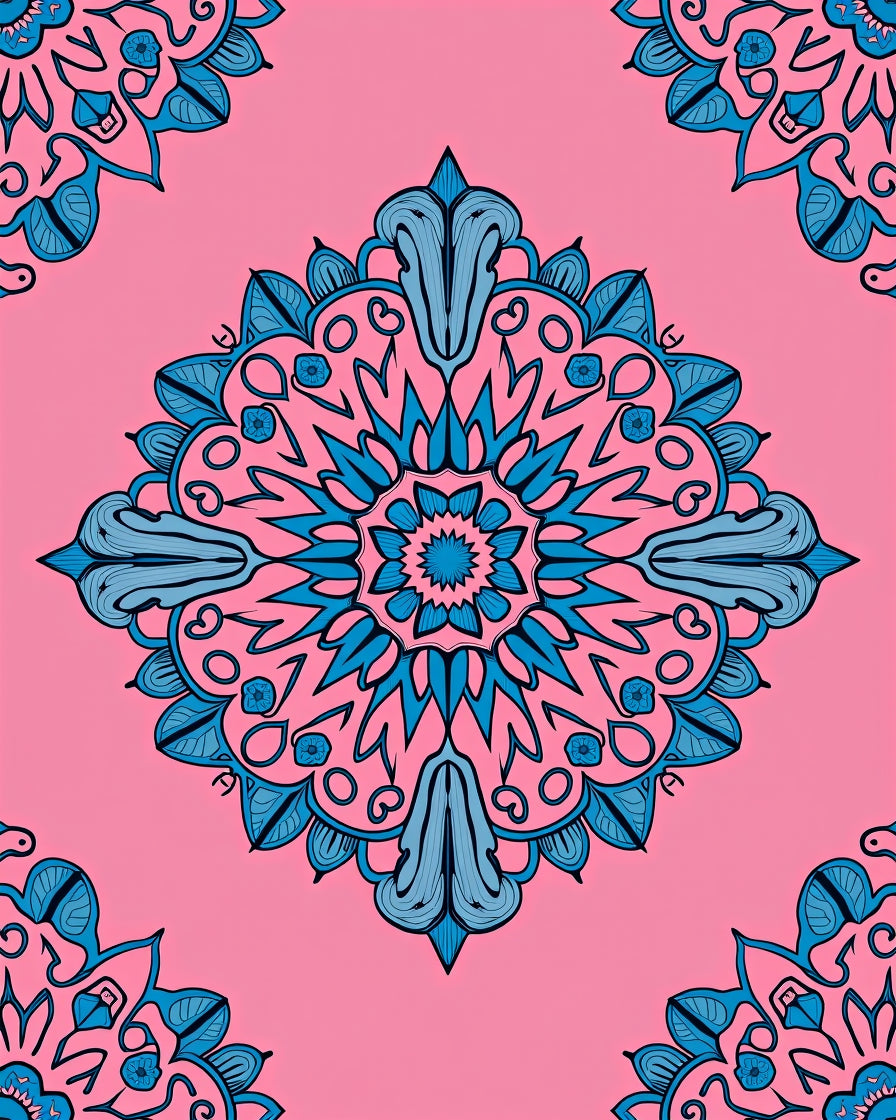 Shimmering Blue Floral Mandala Pink Background Rug