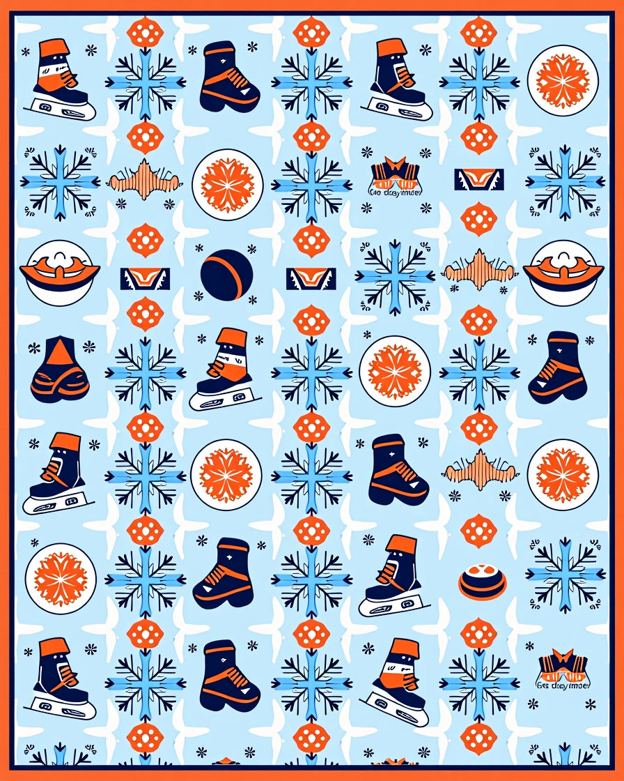 Ice Skates Snowflake Blue Orange Collage Rug