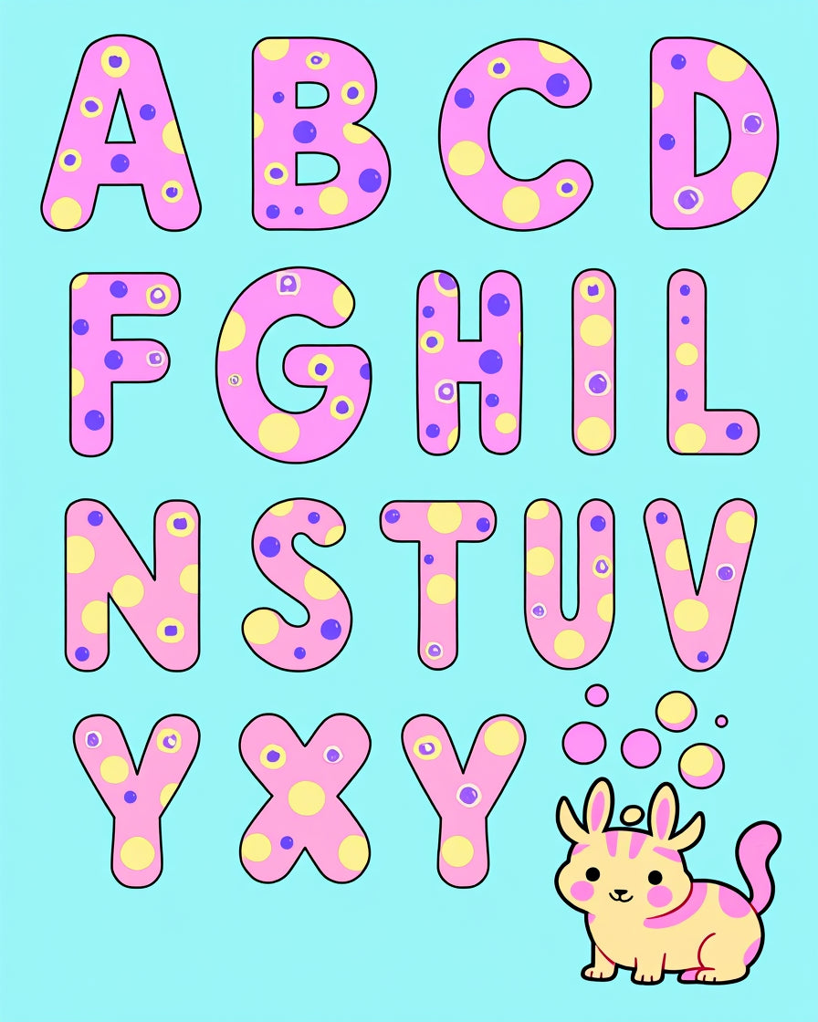 Pink Purple Yellow Polka Dot Alphabet Rug