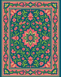 Teal Floral Medallion Vine Border Rug