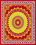 Vibrant Sunburst Red Yellow Medallion Rug