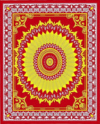 Vibrant Sunburst Red Yellow Medallion Rug
