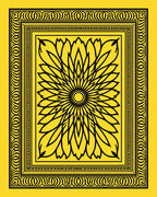 Vibrant Yellow Floral Sunburst Border Rug