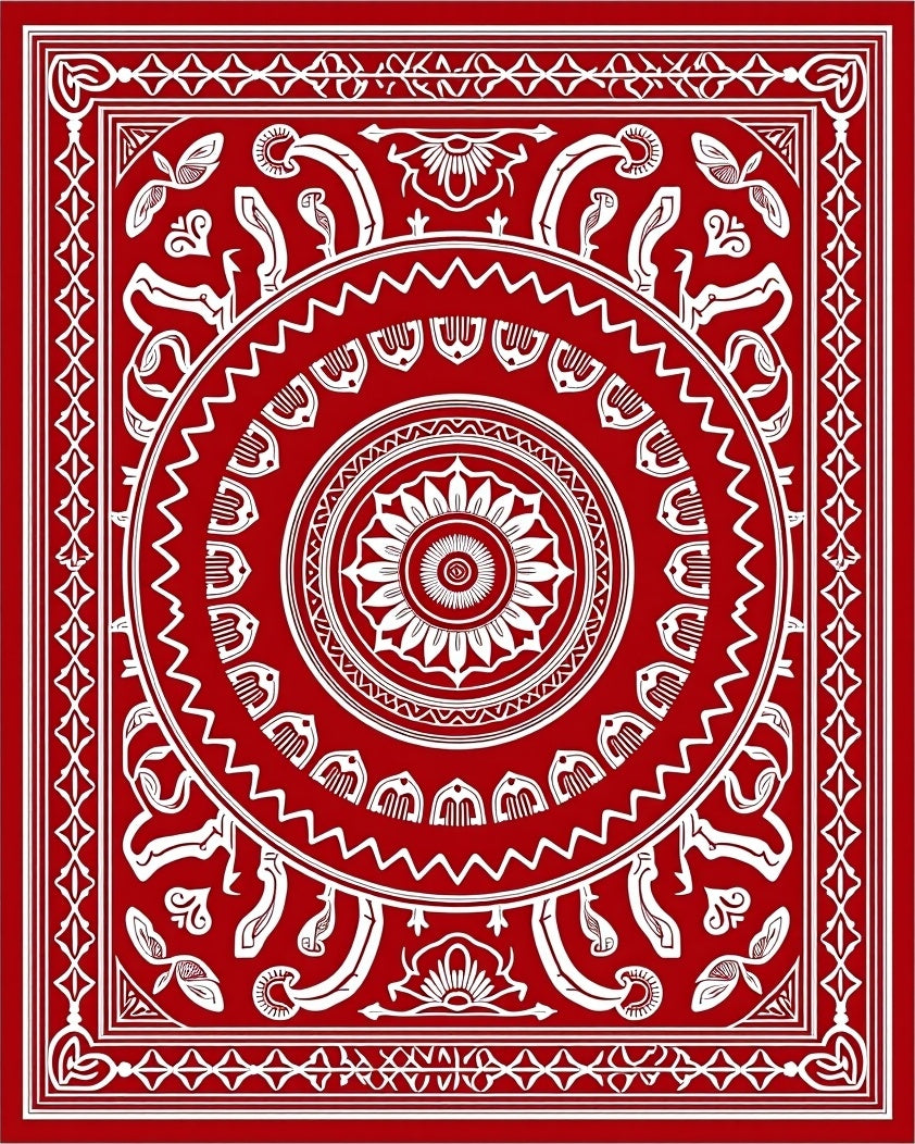 Bold Red Floral Medallion Rug