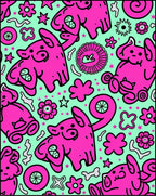 Whimsical Pink Critter Mint Collage Rug