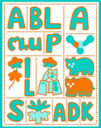 Alphabet Animals With Turquoise Orange Rug
