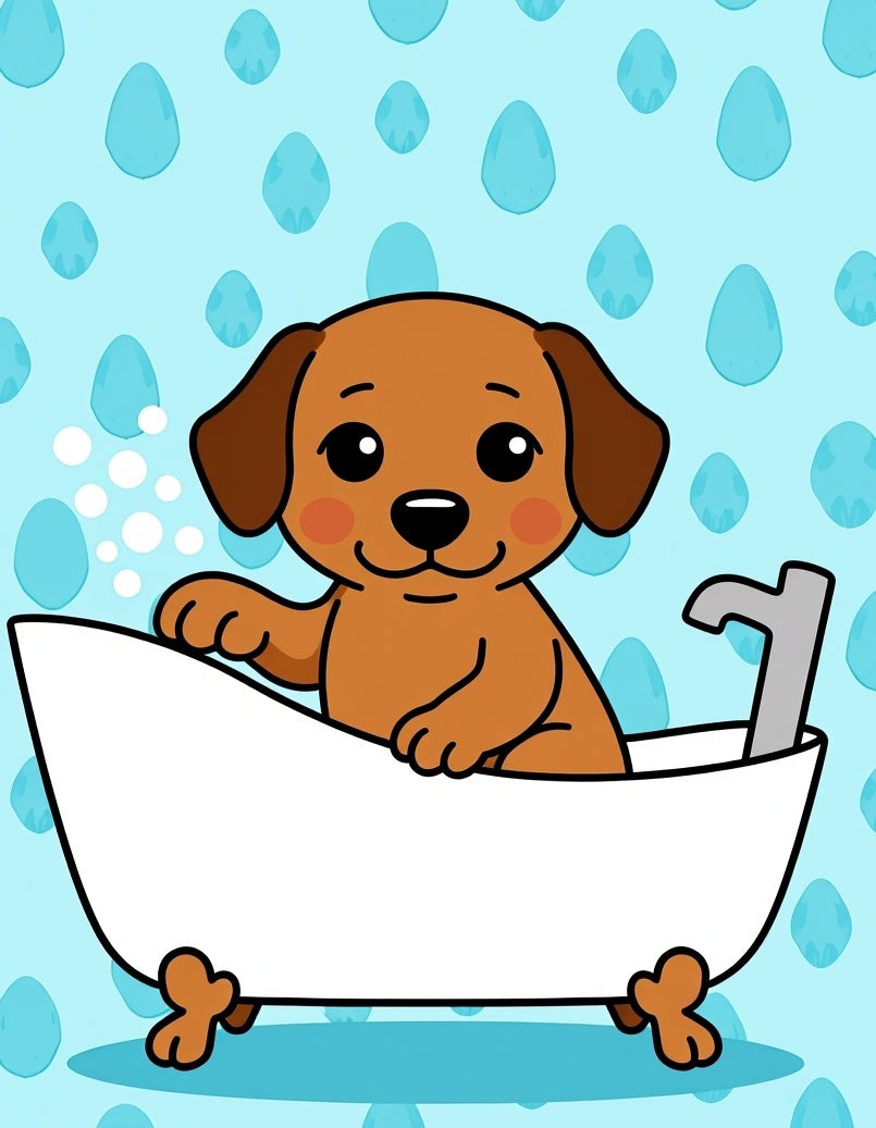 Cute Puppy Bathtime Bubbles Rug