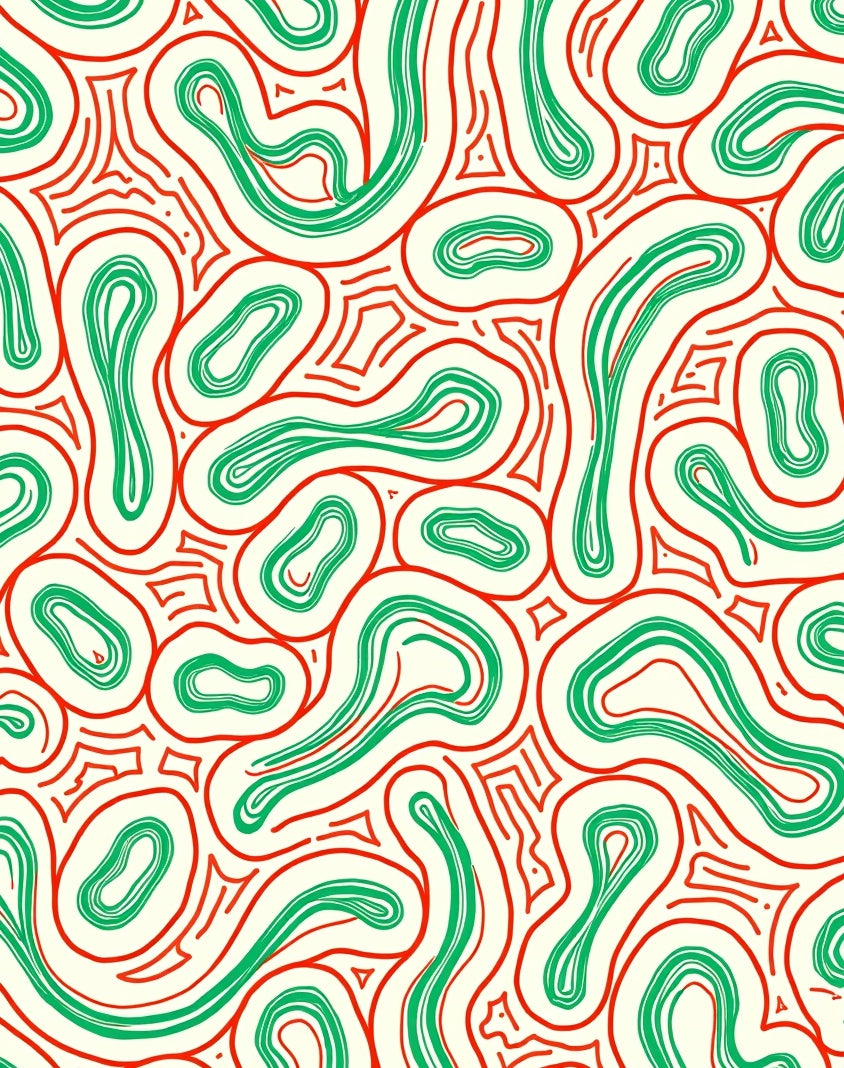 Groovy Red Green Organic Swirl Rug