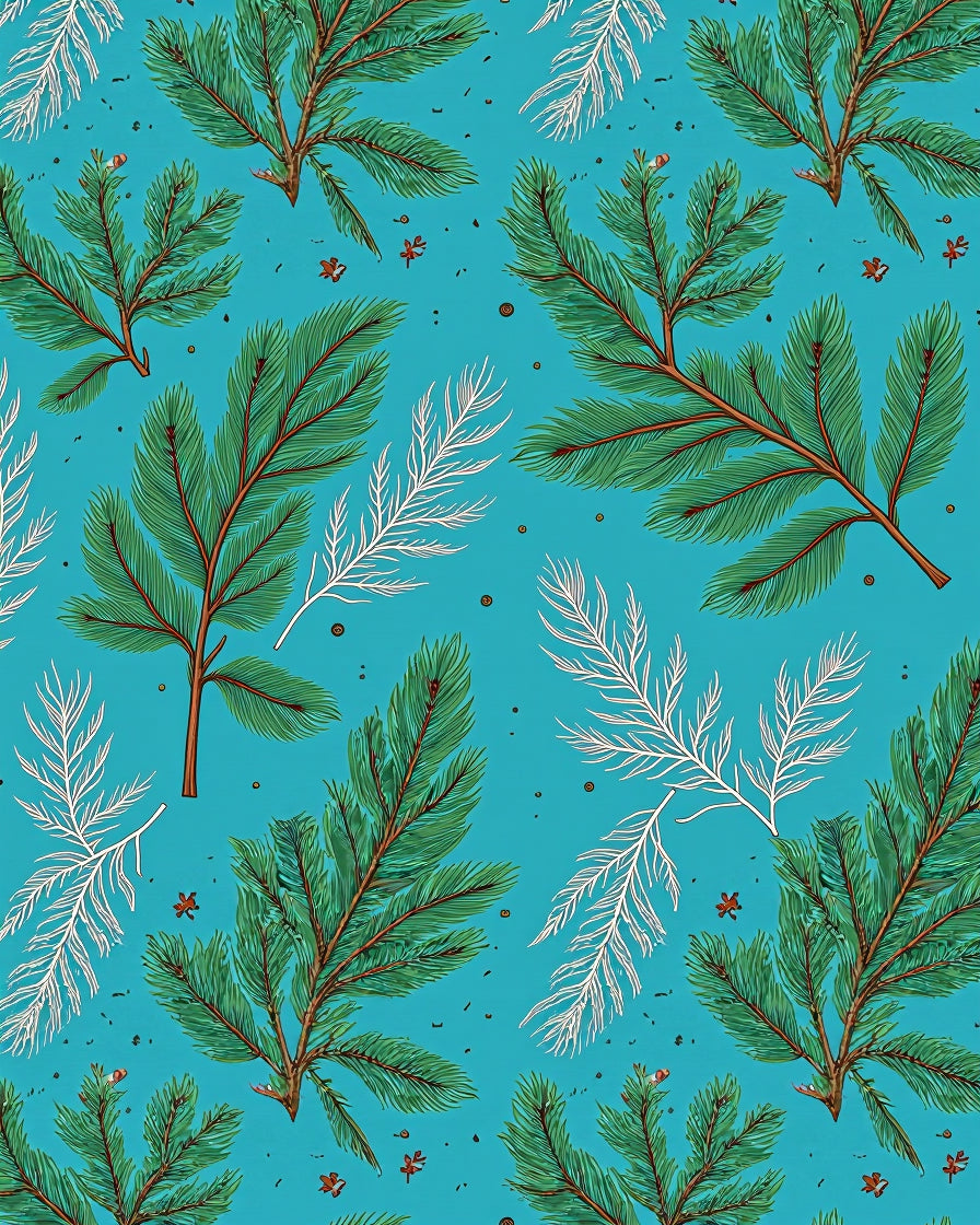 Teal Green Pine Branch Illustration Rug