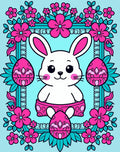 Whimsical Bunny Pink Floral Easter Egg Rug
