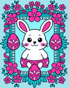 Whimsical Bunny Pink Floral Easter Egg Rug