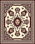Crimson Sun Face Fish Border Rug