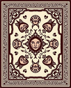 Crimson Sun Face Fish Border Rug