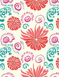 Bright Coral Teal Floral Swirls Rug