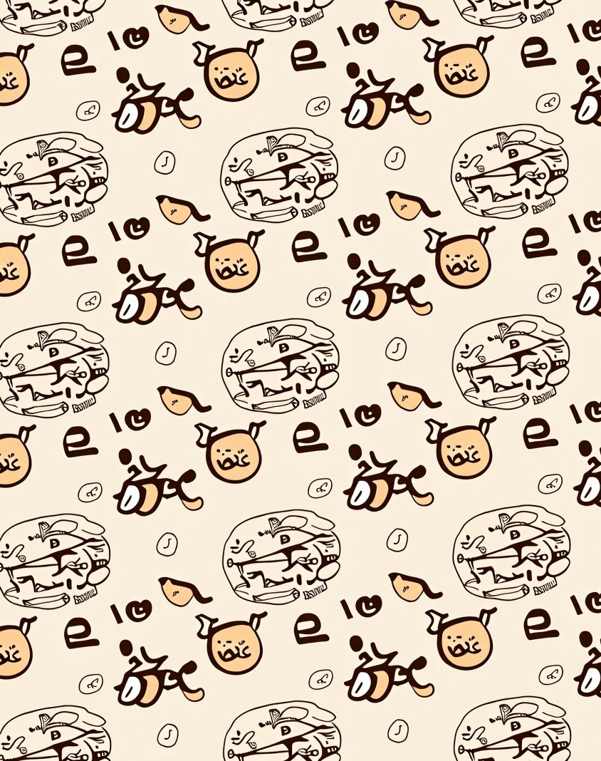 Playful Beige Character Collage Rug
