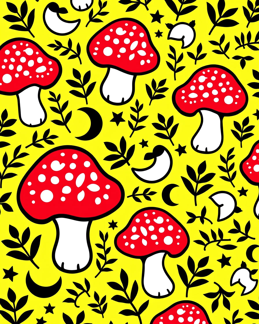 Red White Mushroom Yellow Botanical Garden Rug