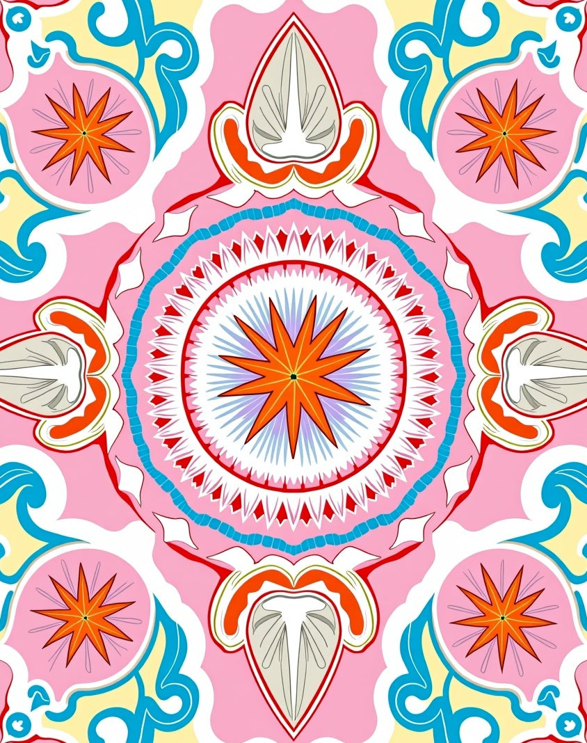 Playful Pink Orange Starburst Mandala Rug