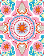 Playful Pink Orange Starburst Mandala Rug