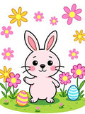 Whimsical Pink Bunny Spring Garden Easter Rug