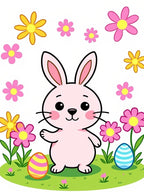 Whimsical Pink Bunny Spring Garden Easter Rug