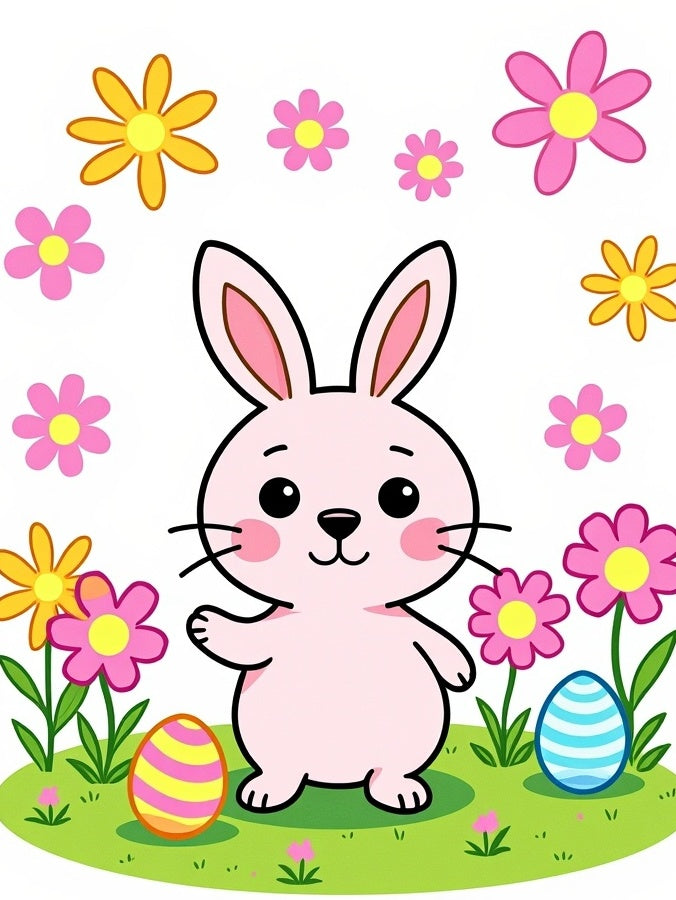 Whimsical Pink Bunny Spring Garden Easter Rug