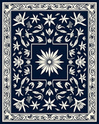Navy Cream Floral Medallion Botanical Rug
