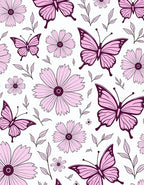Pink Butterflies and Flowers Artwork Rug