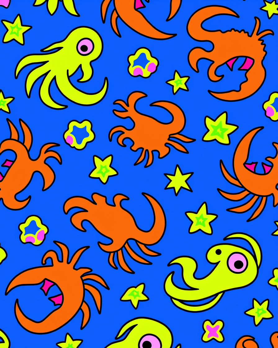 Whimsical Ocean Creatures Yellow Orange Rug