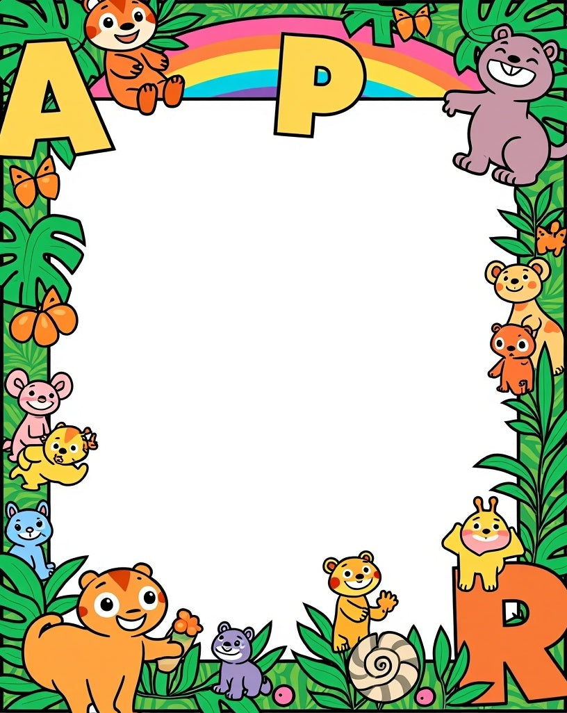 Jungle Friends Rainbow Border Rug