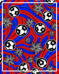 Red Blue Flowing Soccer Balls Abstract Rug